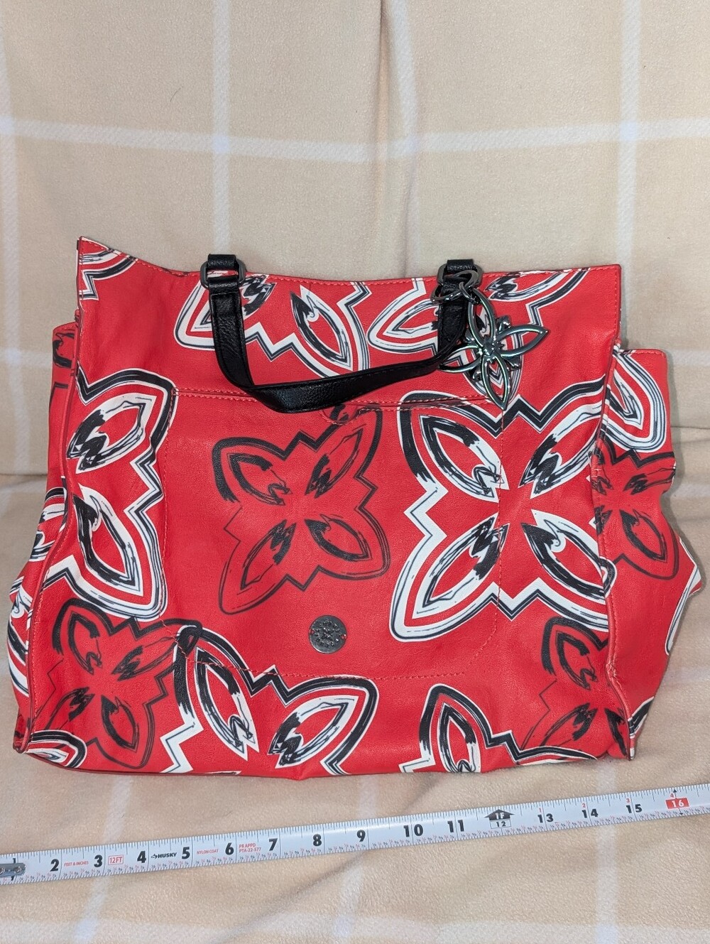 BCBGeneration Large Red Floral Pattern Tote Bag